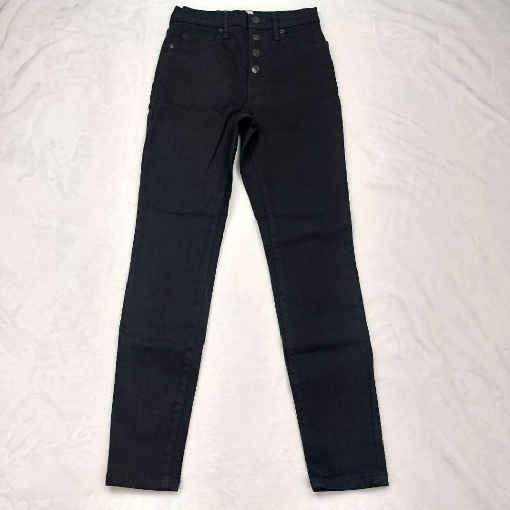 EVERLANE WOMEN'S BLACK BUTTON FLY THE HIGH RISE SKINNY ANKLE JEANS SIZE 25